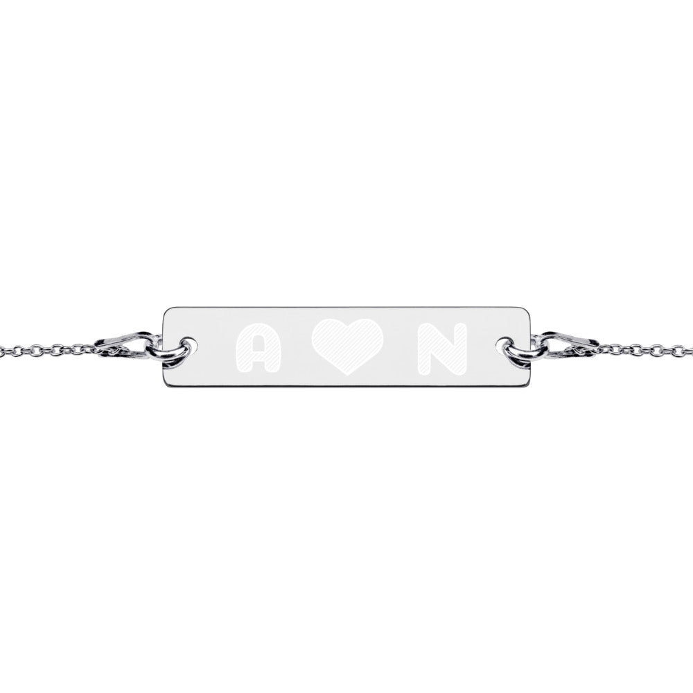 Love Engraved Silver Bar Chain Bracelet
