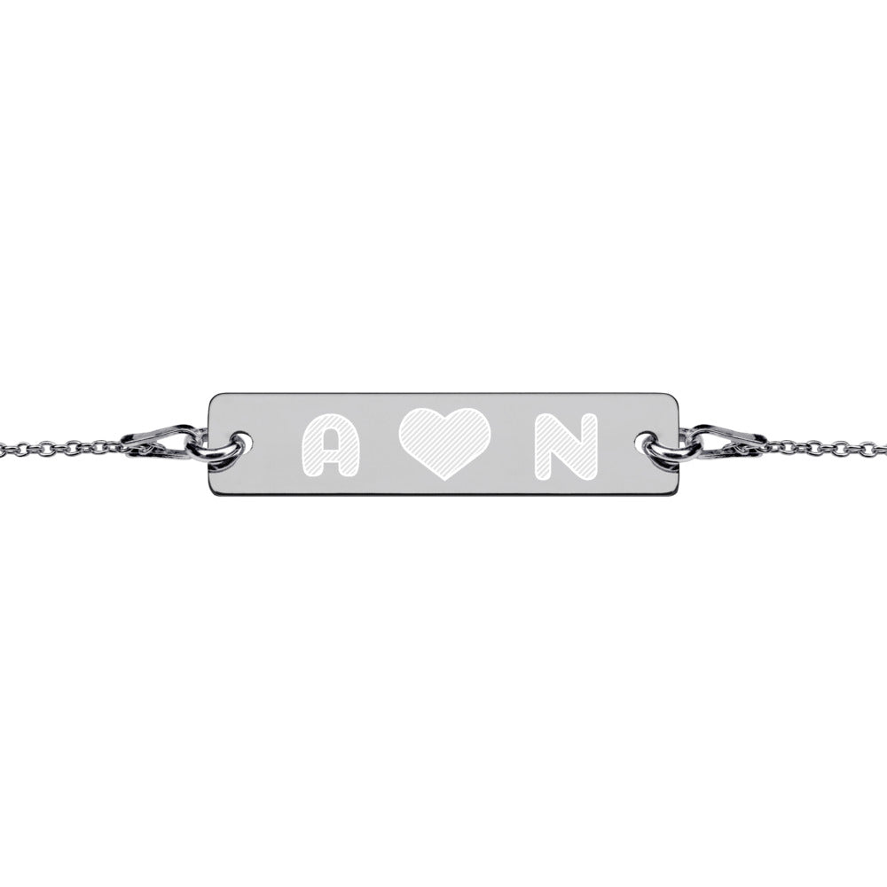 Love Engraved Silver Bar Chain Bracelet