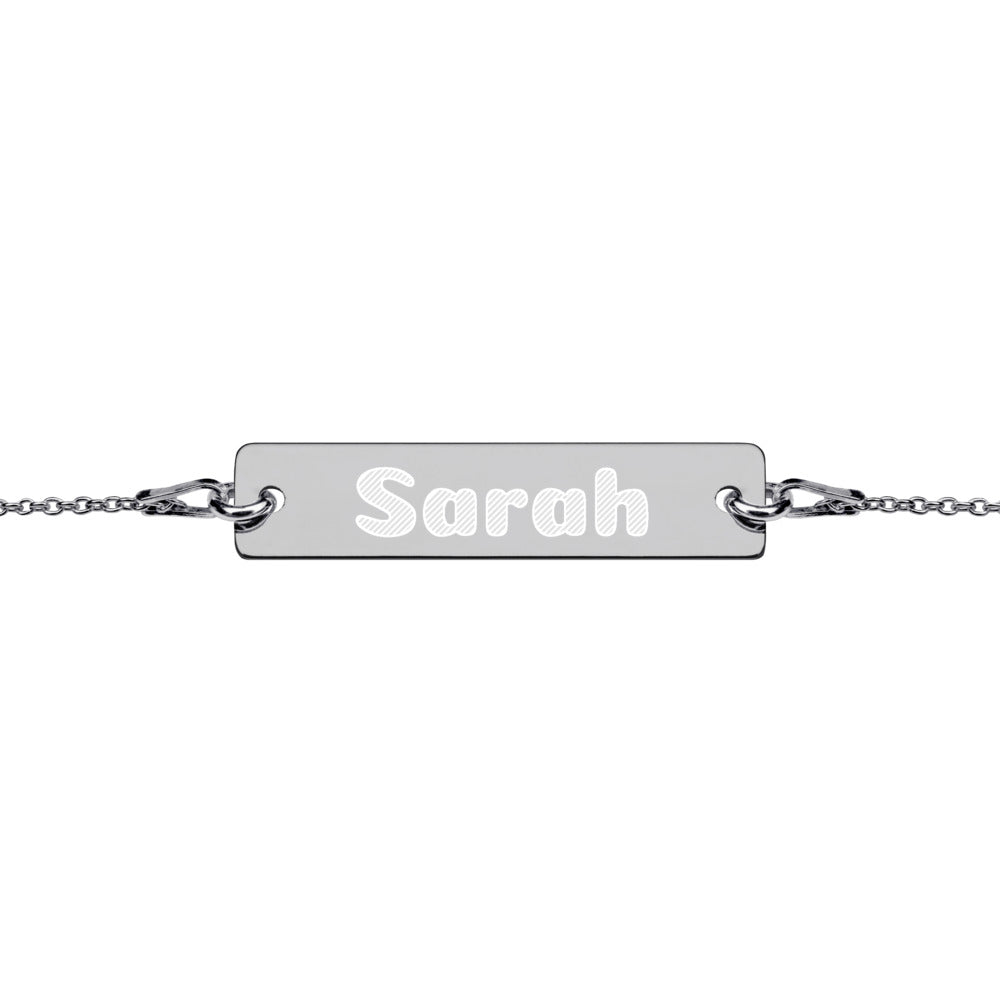 Your Name Engraved Silver Bar Chain Bracelet