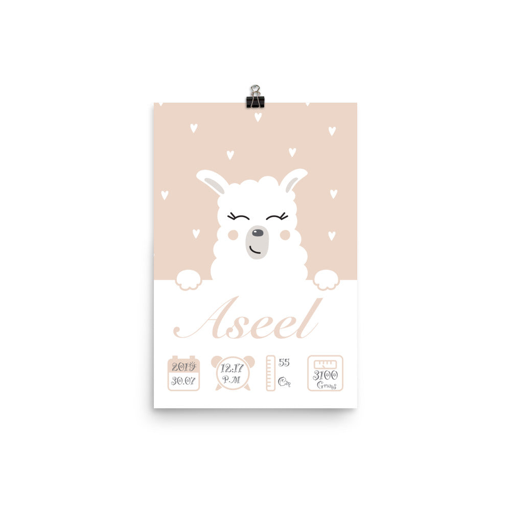 Llama Personalized Birth Announcement Poster