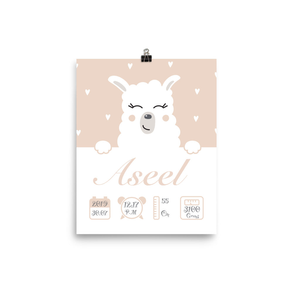 Llama Personalized Birth Announcement Poster