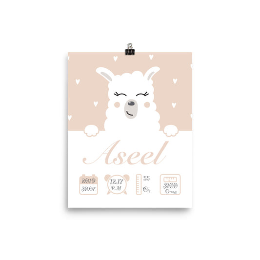 Llama Personalized Birth Announcement Poster