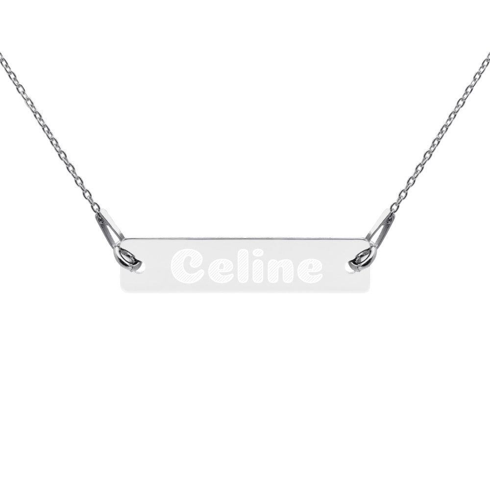 Engraved Silver Bar Chain Necklace