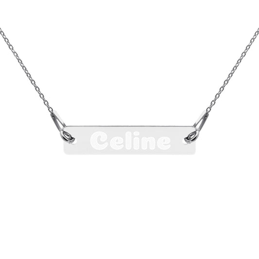 Engraved Silver Bar Chain Necklace