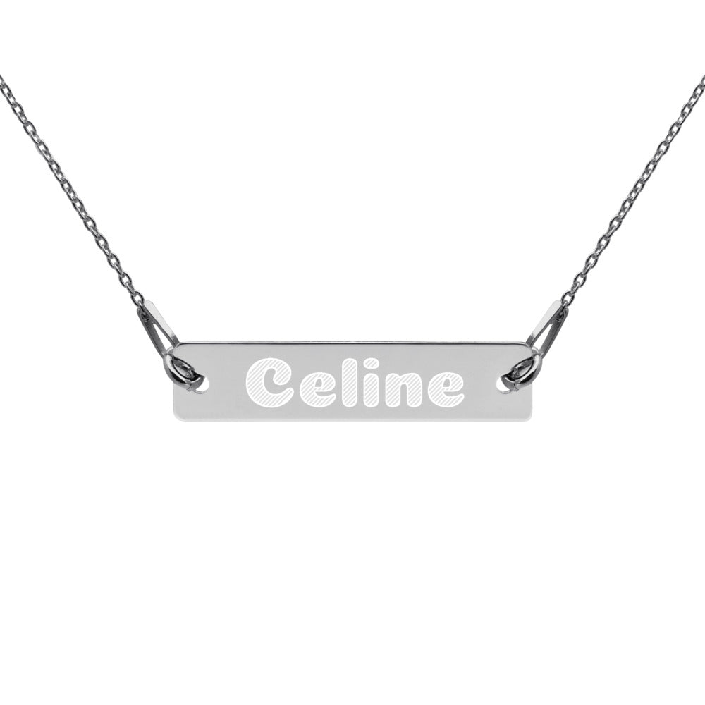 Engraved Silver Bar Chain Necklace