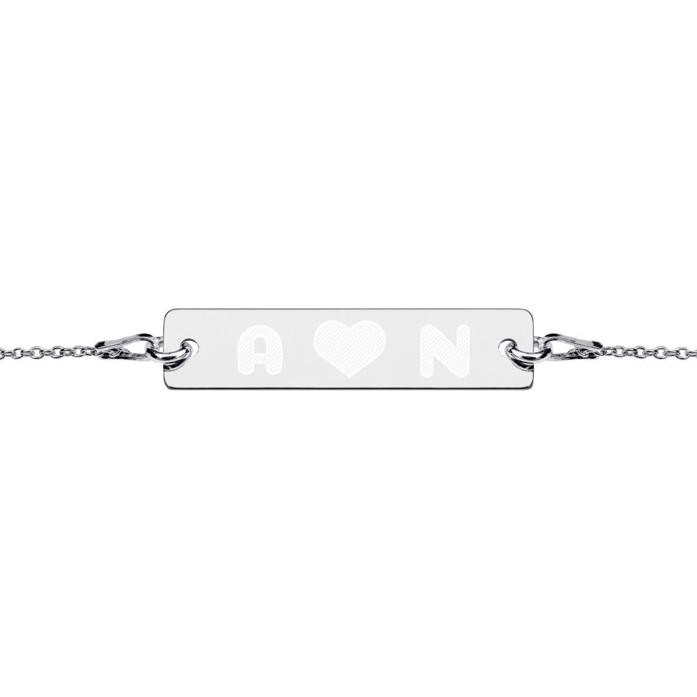 Love Engraved Silver Bar Chain Bracelet