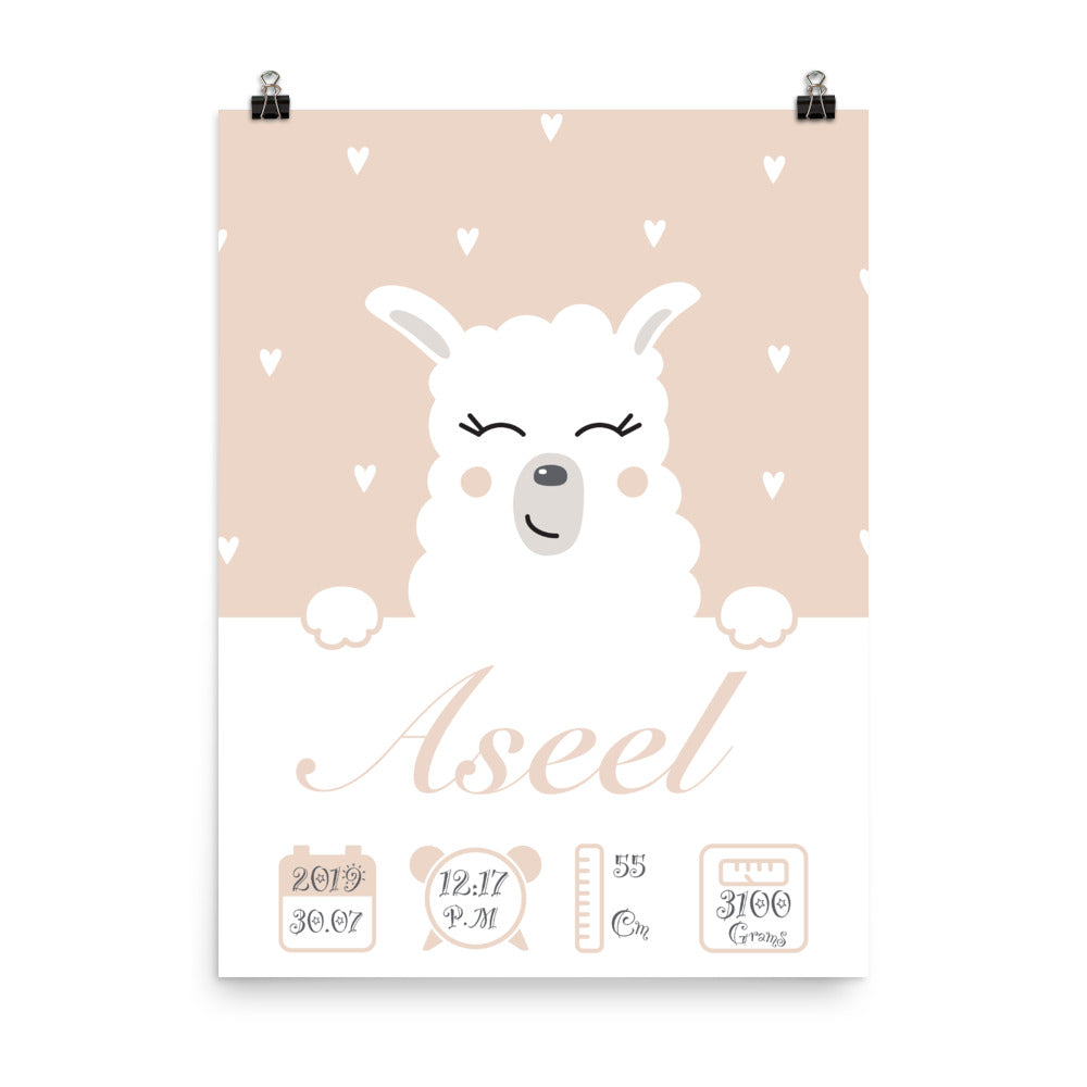 Llama Personalized Birth Announcement Poster