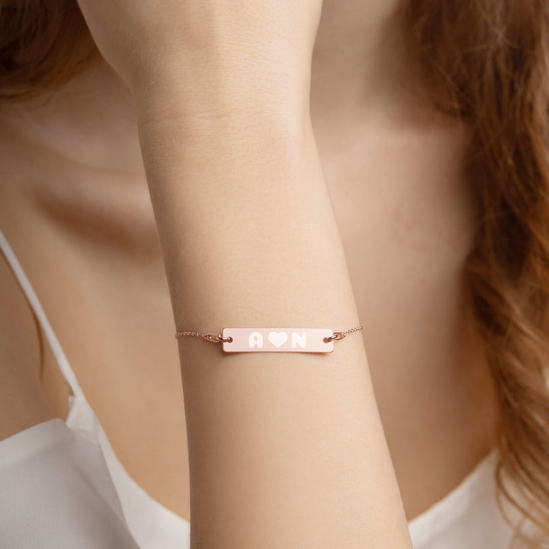 Love Engraved Silver Bar Chain Bracelet