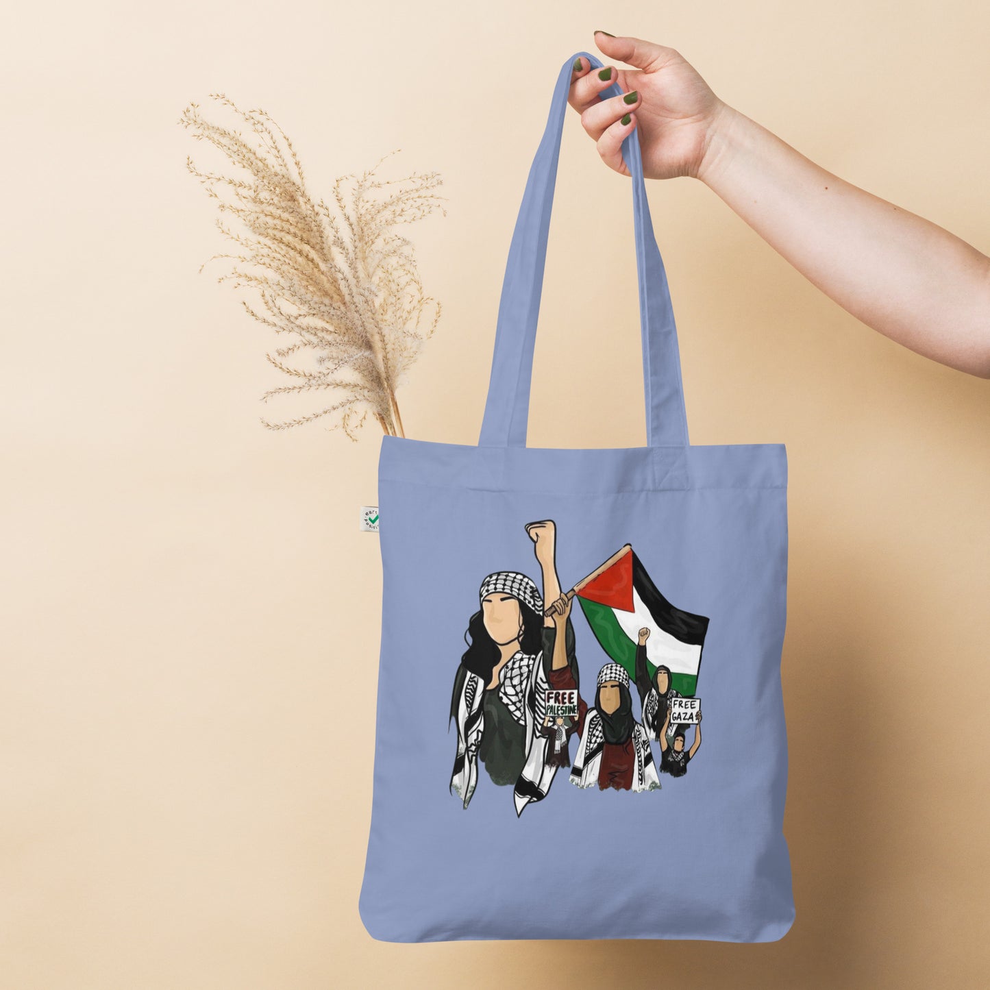 Palestinian girls organic arabic tote bag