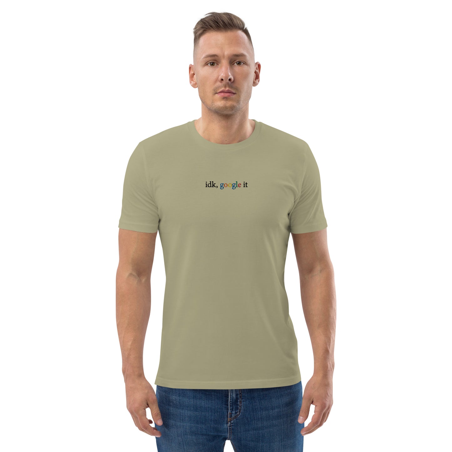 Embroidered idk, google it unisex organic cotton t-shirt