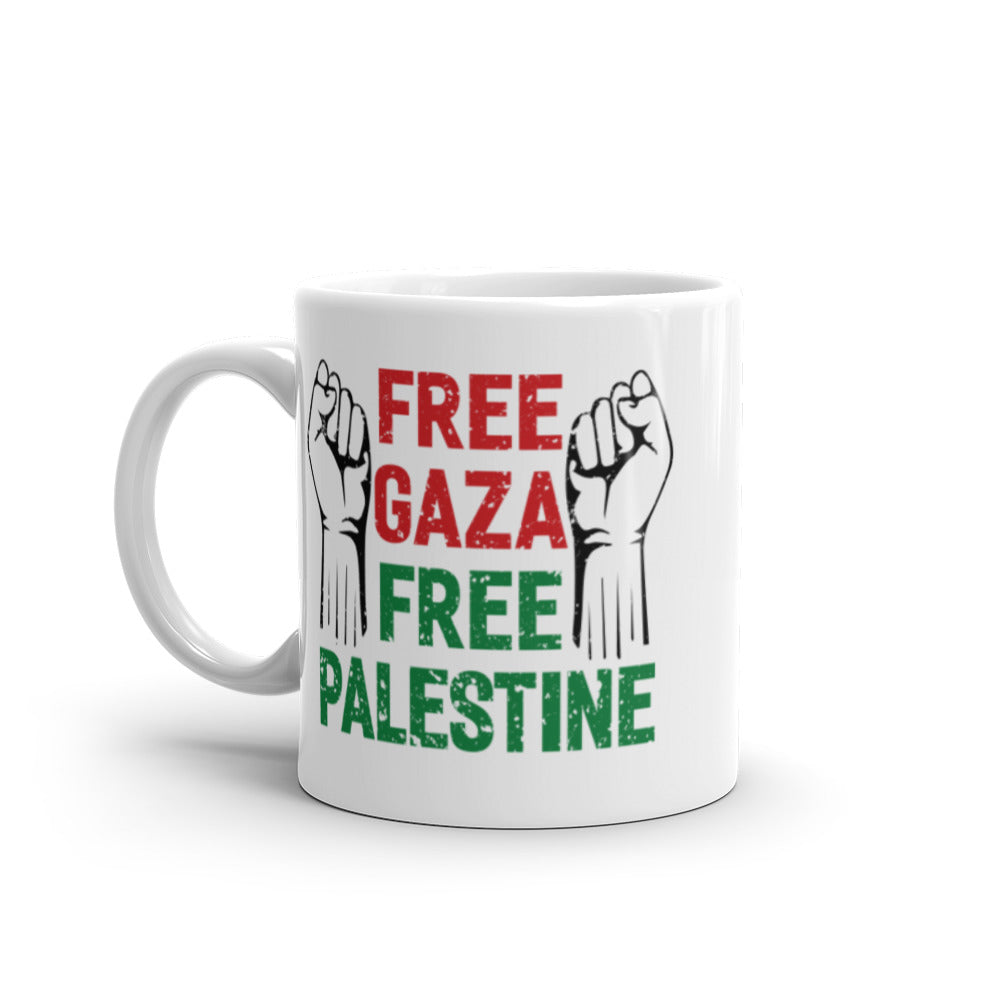 Free Palestine Free Gaza White Arabic Mug