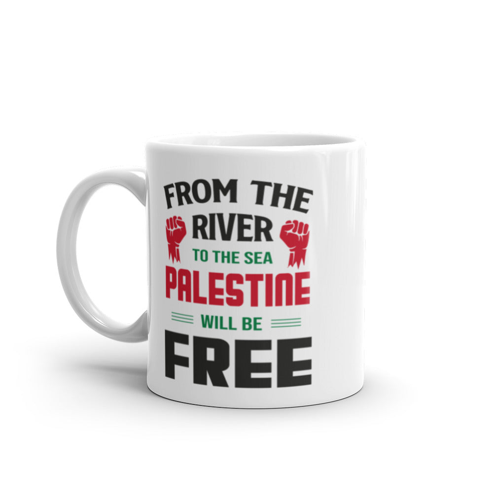 Palestine Will Be Free White Arabic mug