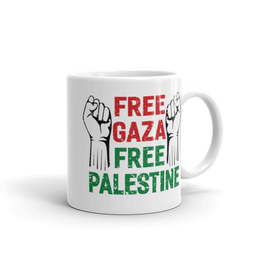 Free Palestine Free Gaza White Arabic Mug