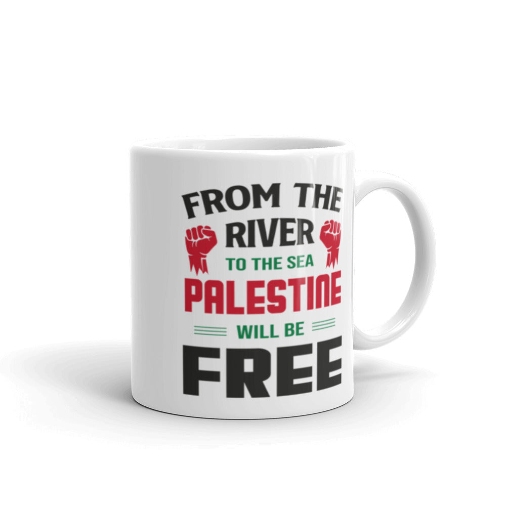 Palestine Will Be Free White Arabic mug