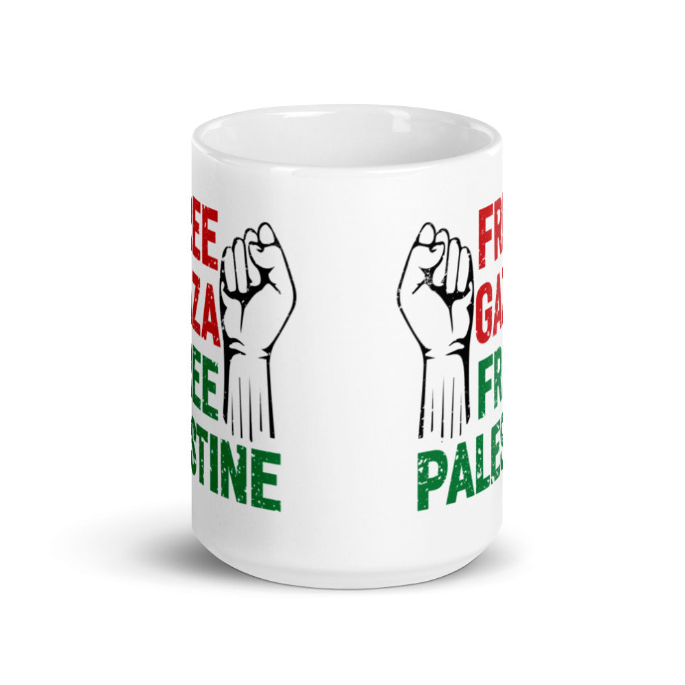 Free Palestine Free Gaza White Arabic Mug