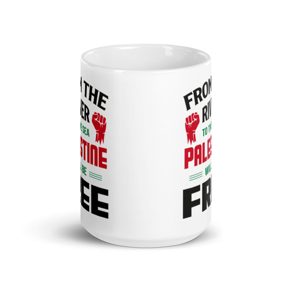 Palestine Will Be Free White Arabic mug