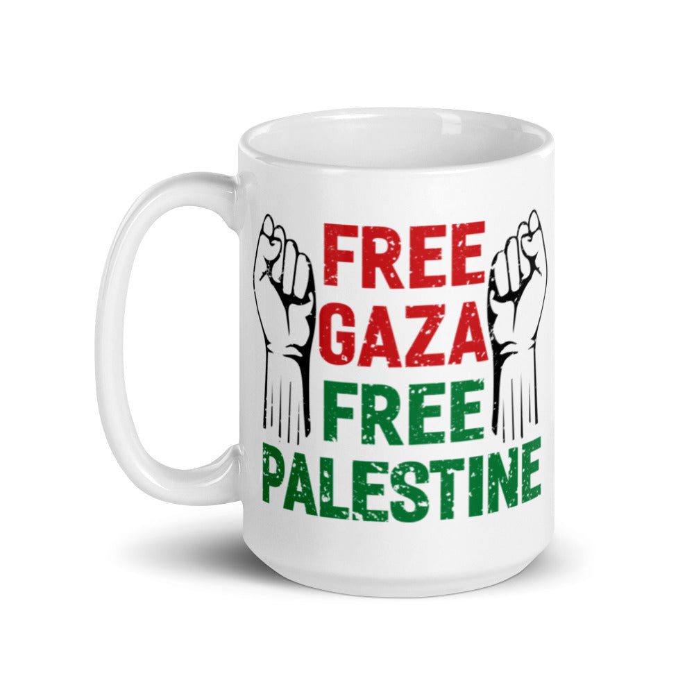 Free Palestine Free Gaza White Arabic Mug