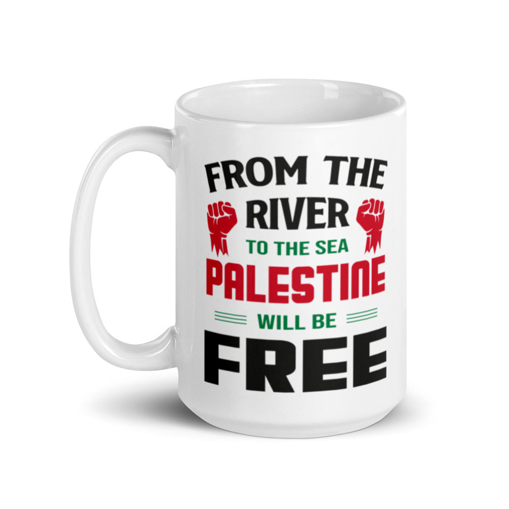 Palestine Will Be Free White Arabic mug