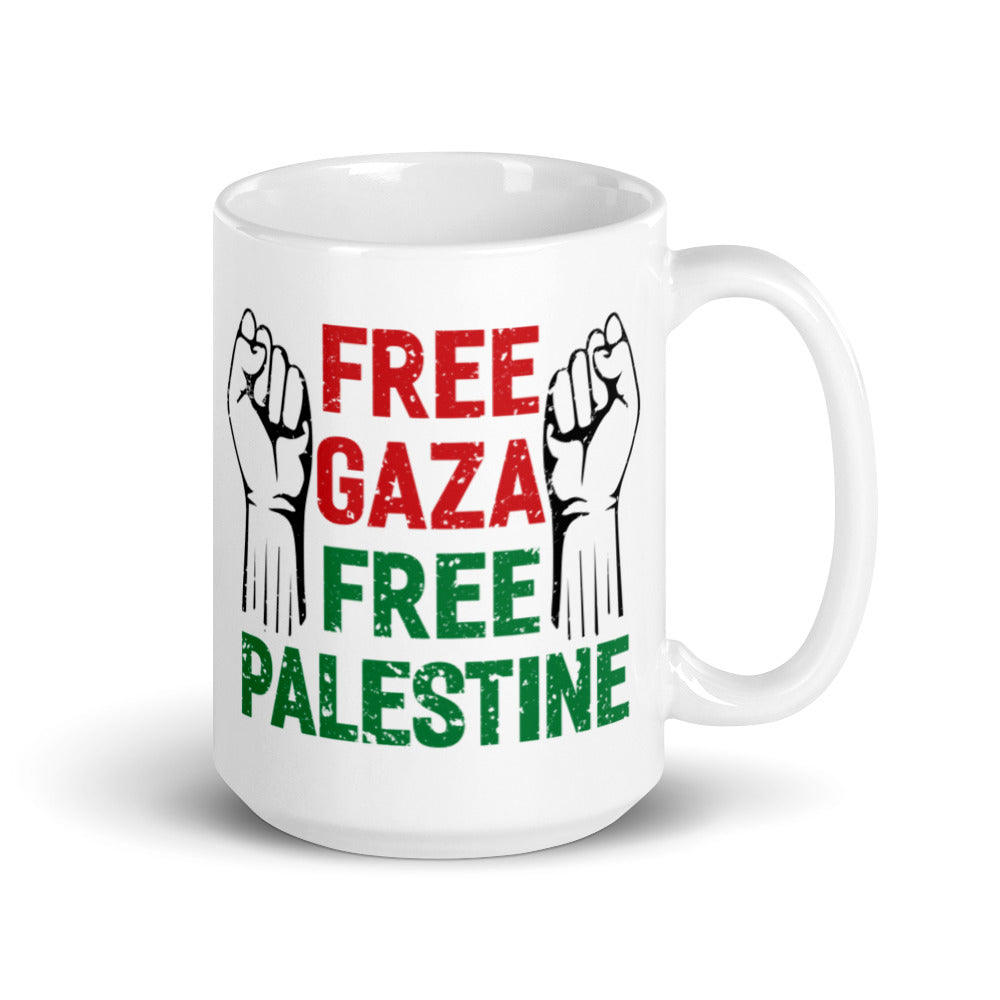 Free Palestine Free Gaza White Arabic Mug