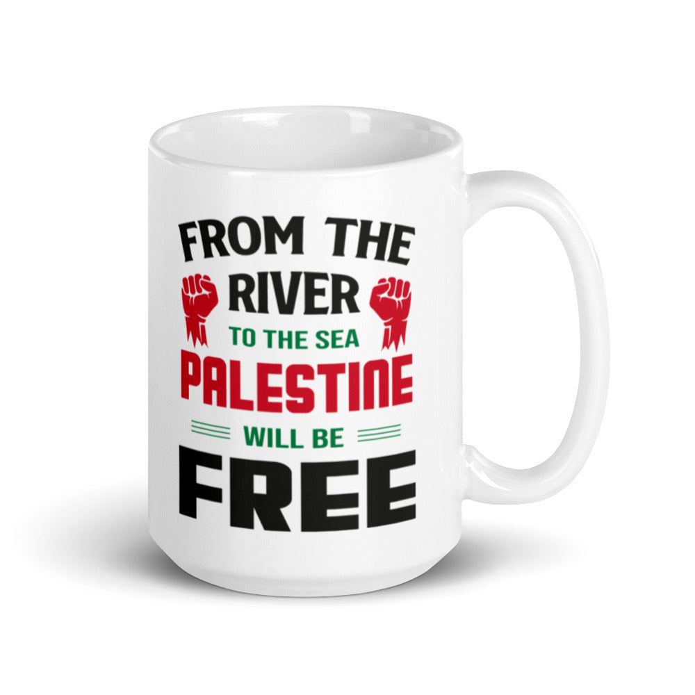 Palestine Will Be Free White Arabic mug